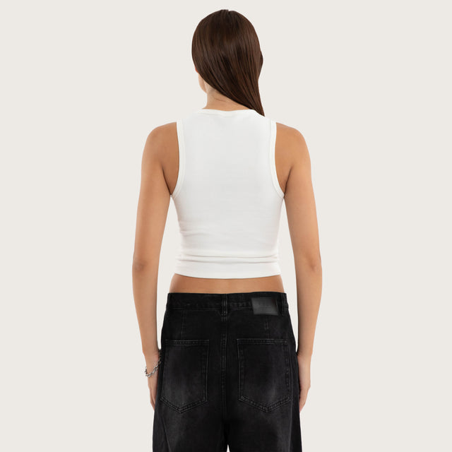 Model wears Astrid Rib Tank Natural White Tanks  – image 3