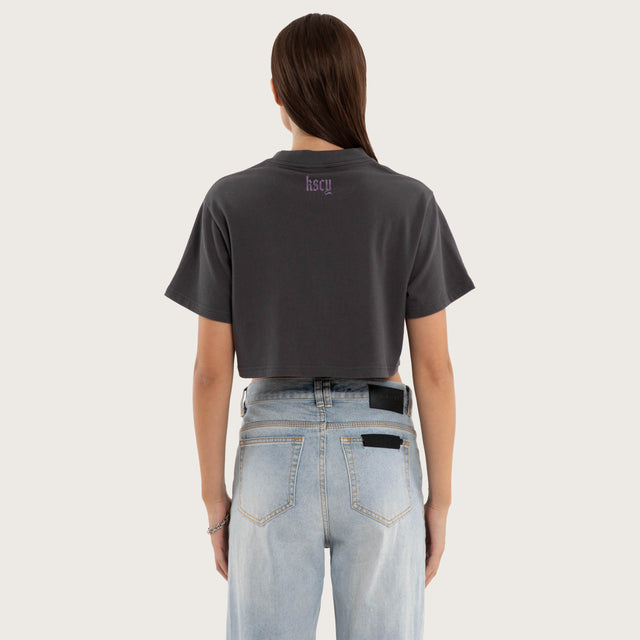 Model wears Elara Crop Tee Asphalt T-Shirts  – image 3