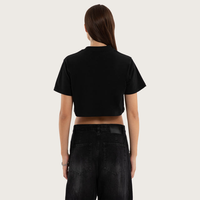 Model wears Seraphina Crop Tee Jet Black T-Shirts  – image 3