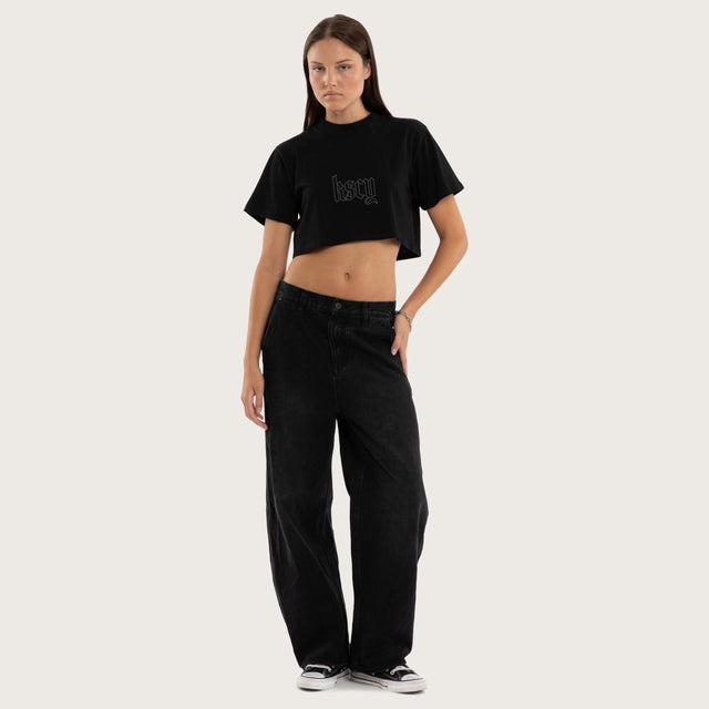 Model wears Seraphina Crop Tee Jet Black T-Shirts  – image 5