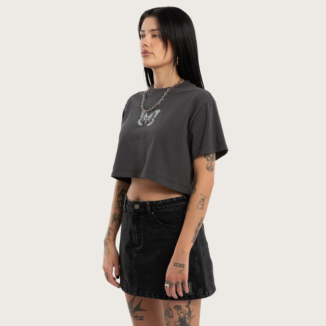 Model wears Shadow Crop Tee Jet Black T-Shirts Black – image 5