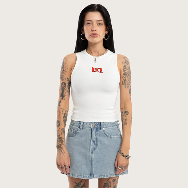 Model wears Lenora Rib Tank Natural White Tanks White – image 1