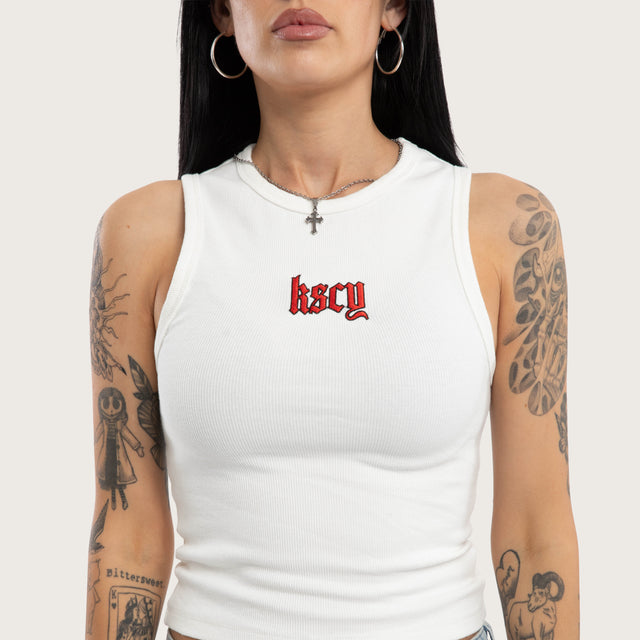 Model wears Lenora Rib Tank Natural White Tanks White – image 5