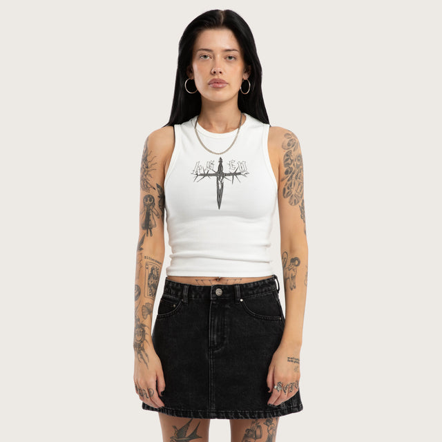 Model wears Lilith Rib Tank Natural White Tanks White – image 1