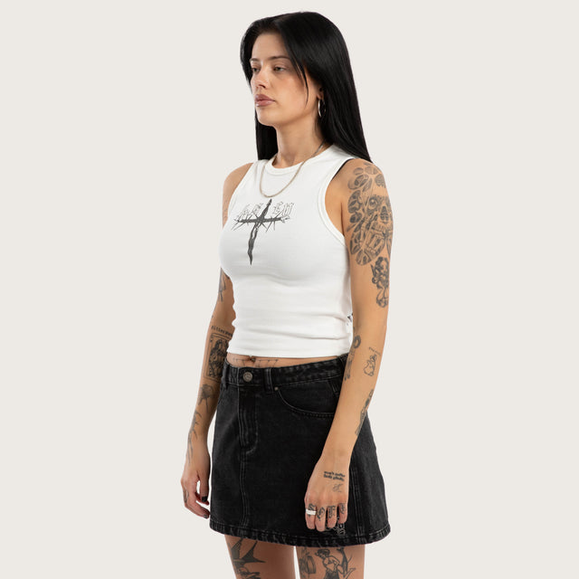 Model wears Lilith Rib Tank Natural White Tanks White – image 4