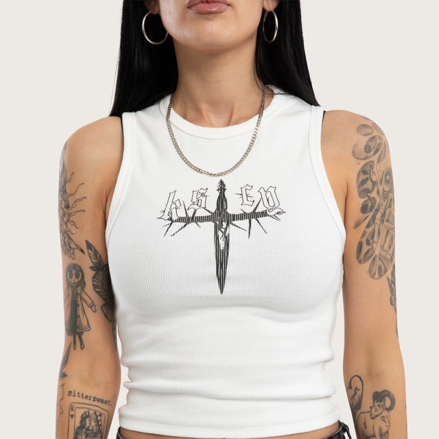 Model wears Lilith Rib Tank Natural White Tanks White – image 5