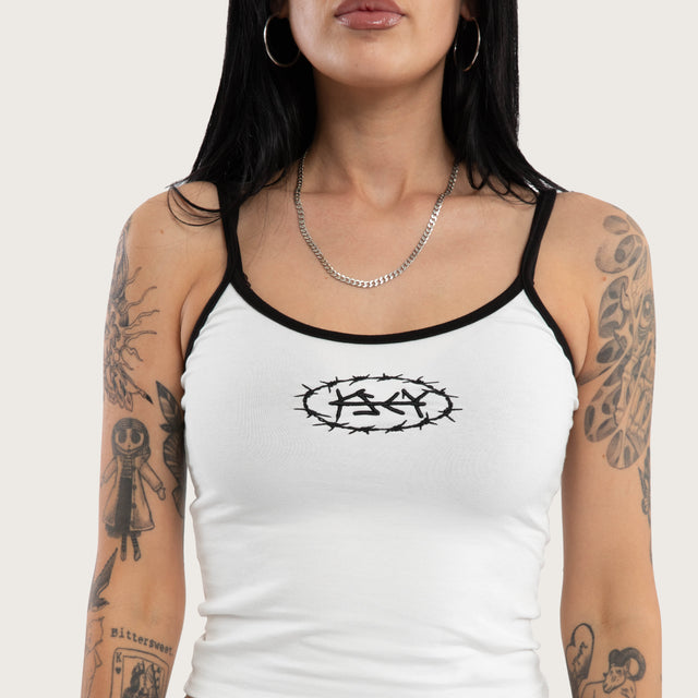 Model wears Barbed Crop Cami Natural White Cami White – image 4