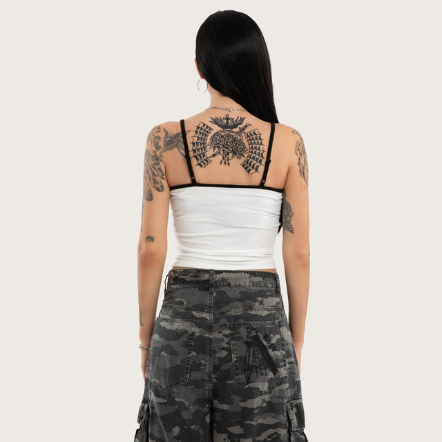 Model wears Barbed Crop Cami Natural White Cami White – image 2