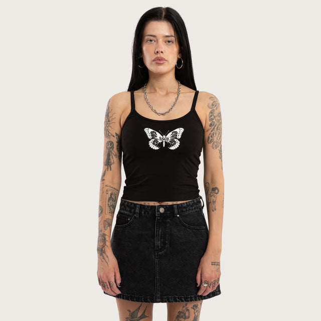 Model wears Butterfly Crop Cami Jet Black Cami Black – image 1