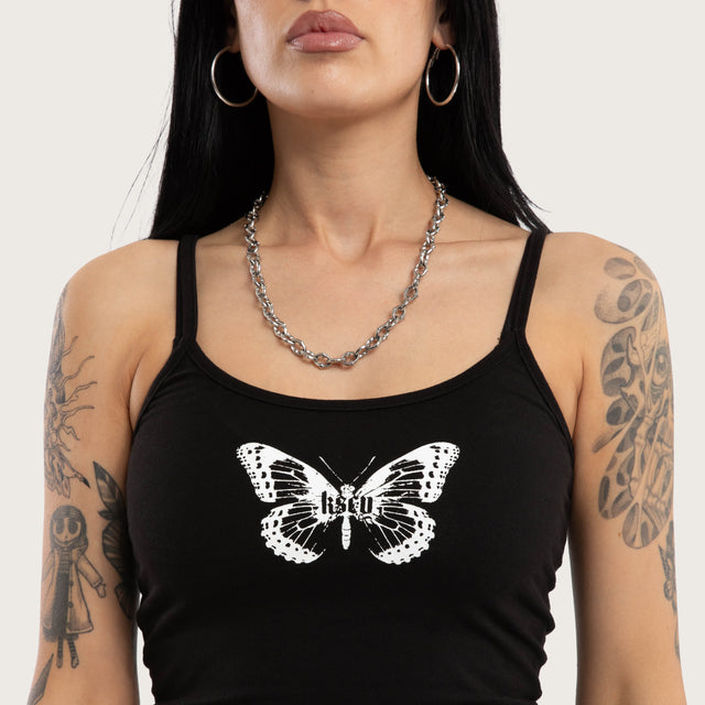 Model wears Butterfly Crop Cami Jet Black Cami Black – image 4