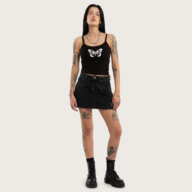 Model wears Butterfly Crop Cami Jet Black Cami Black – image 3