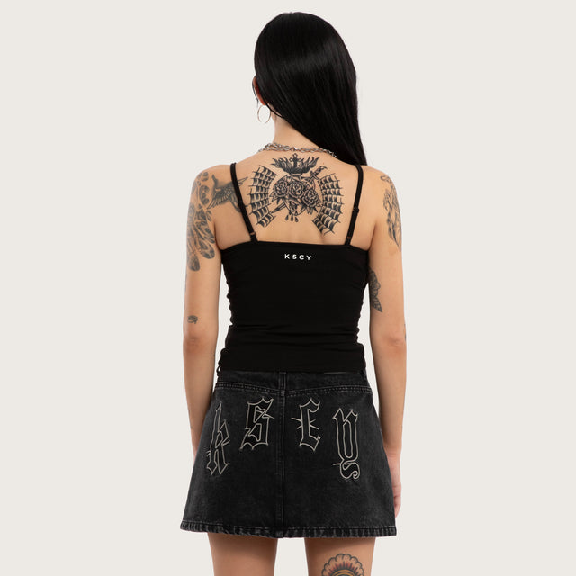 Model wears Butterfly Crop Cami Jet Black Cami Black – image 2