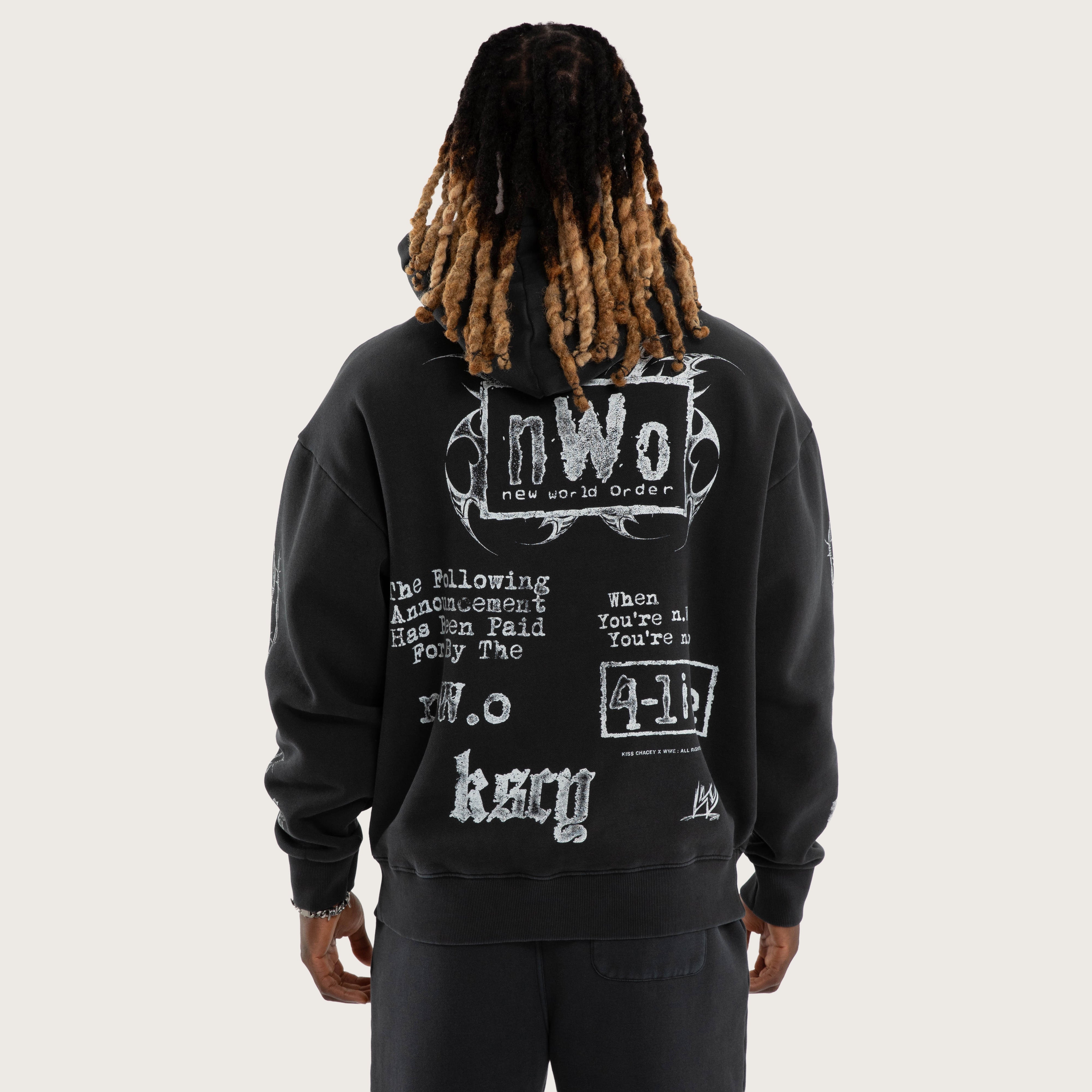WWE NWO 4 Life Oversized Hoodie Pigment Mineral Anthracite Black