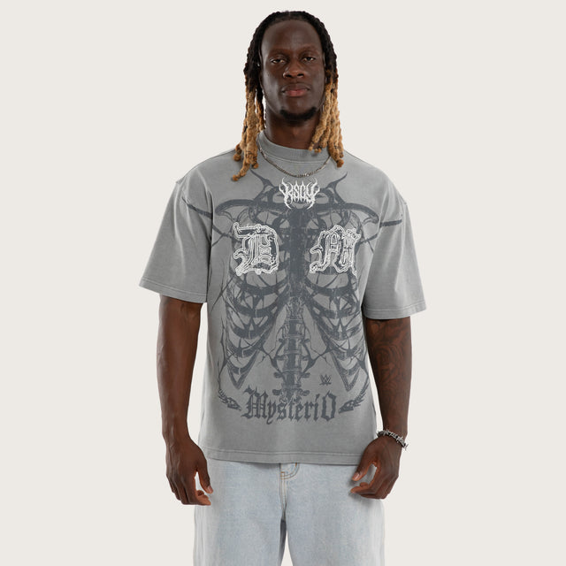 Model wears Dom Mysterio Street Tee Pigment Ultimate Grey T-Shirts Grey – image 3