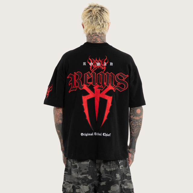Model wears Roman Reigns Loopback Street Tee Jet Black T-Shirts Black – image 5