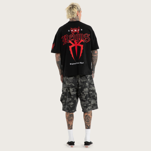Model wears Roman Reigns Loopback Street Tee Jet Black T-Shirts Black – image 6