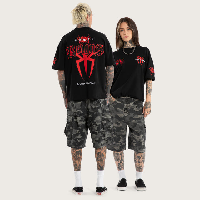 Model wears Roman Reigns Loopback Street Tee Jet Black T-Shirts Black – image 4