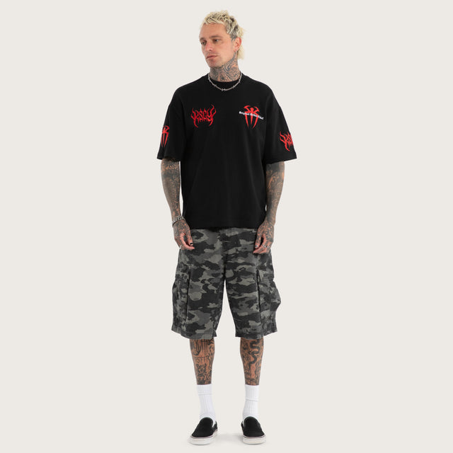 Model wears Roman Reigns Loopback Street Tee Jet Black T-Shirts Black – image 7