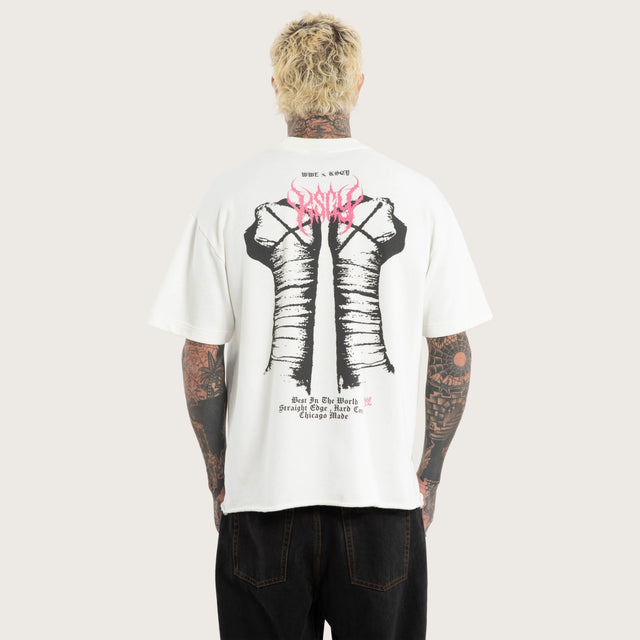 Model wears CM Punk Loopback Street Tee Natural White T-Shirts White – image 2