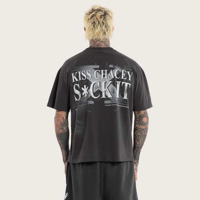 Model wears D-Generation X Suck It Street Tee Pigment Black T-Shirts Black – image 3