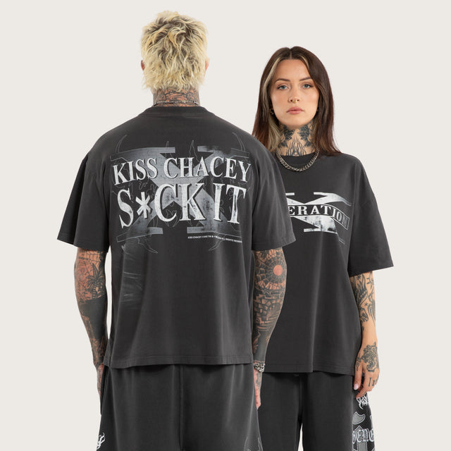 Model wears D-Generation X Suck It Street Tee Pigment Black T-Shirts Black – image 1