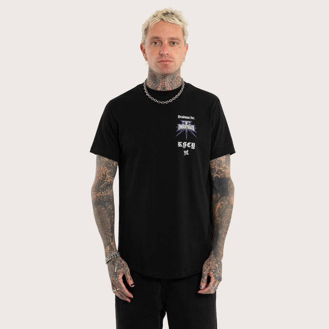 Model wears Undertaker Dual Curved Tee Jet Black T-Shirts Black – image 2