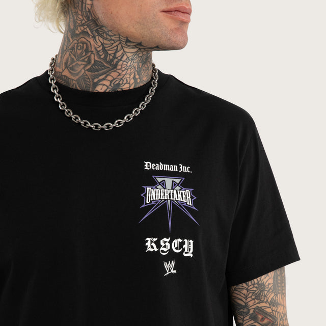 Model wears Undertaker Dual Curved Tee Jet Black T-Shirts Black – image 3