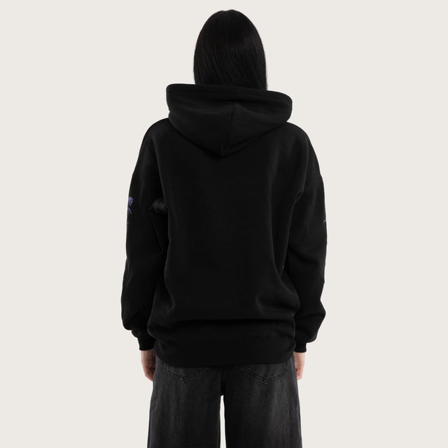 Model wears Francesca Box Fit Hoodie Jet Black Hoodies Black – image 3