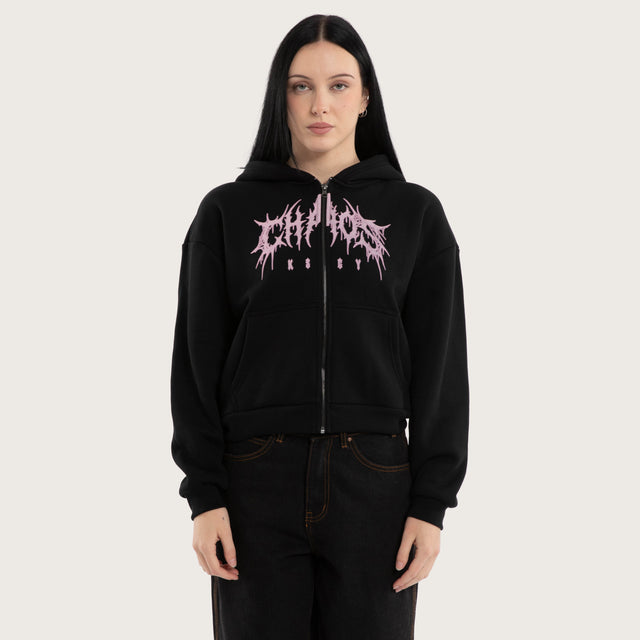 Model wears Caterina Street Zip Hoodie Jet Black Hoodies Black – image 1