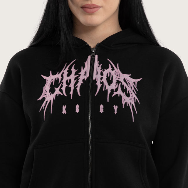 Model wears Caterina Street Zip Hoodie Jet Black Hoodies Black – image 2