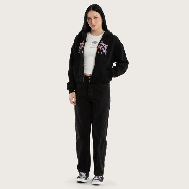 Model wears Caterina Street Zip Hoodie Jet Black Hoodies Black – image 5