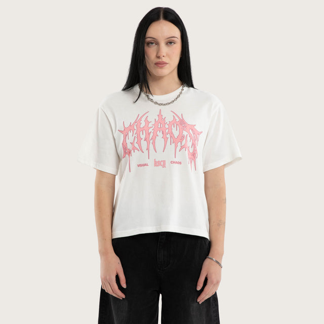 Model wears Alessandra Rebel Crop Tee Natural White T-Shirts White – image 1