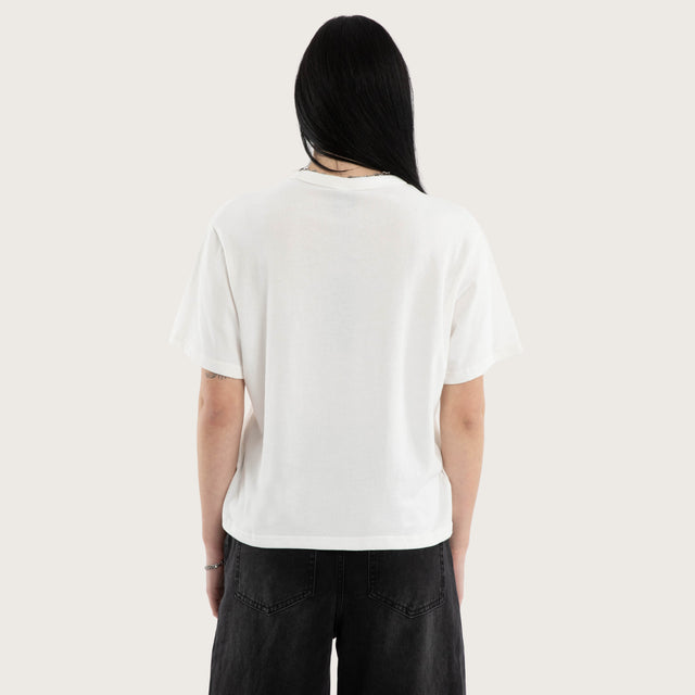 Model wears Alessandra Rebel Crop Tee Natural White T-Shirts White – image 3