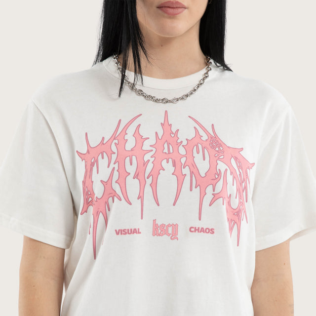 Model wears Alessandra Rebel Crop Tee Natural White T-Shirts White – image 2