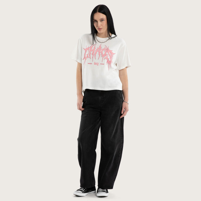 Model wears Alessandra Rebel Crop Tee Natural White T-Shirts White – image 5
