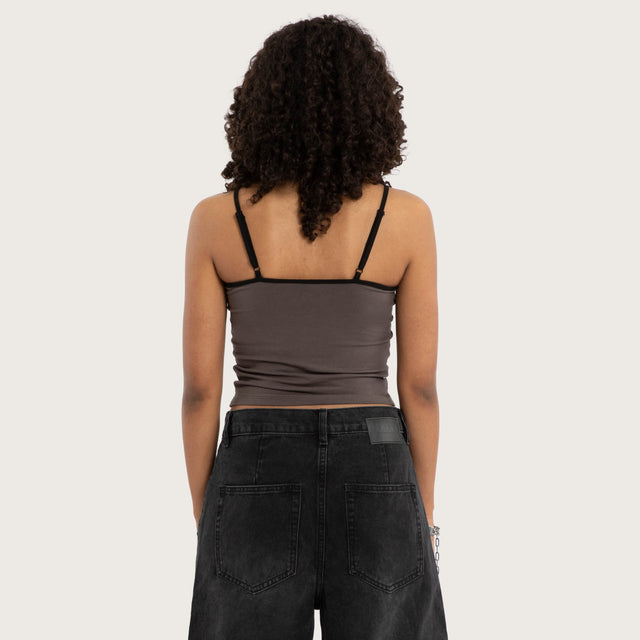 Model wears Luke Walker Array Crop Cami Charcoal Cami in Grey - Image 3