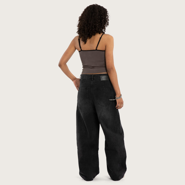 Model wears Luke Walker Array Crop Cami Charcoal Cami in Grey - Image 4