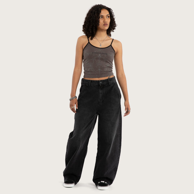 Model wears Luke Walker Array Crop Cami Charcoal Cami in Grey - Image 5