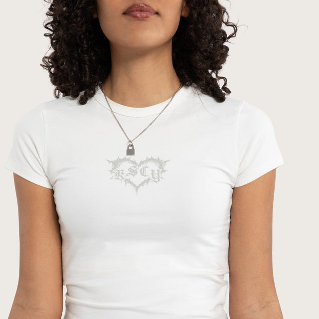 Model wears Butterfly Baby Tee White T-Shirts in White Image - 3