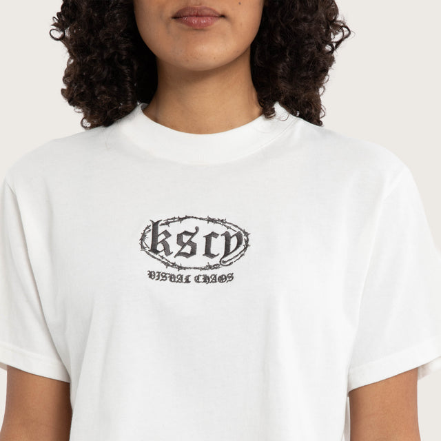 Model wears Frost Crop Tee White T-Shirts in White Image - 2