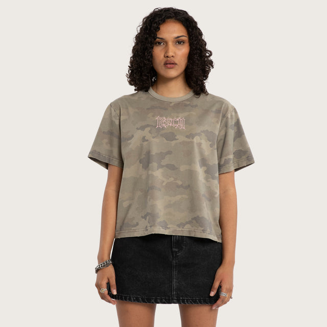 Model wears Resolute Rebel Tee Airwolf Camo T-Shirts in Camo Image - 1