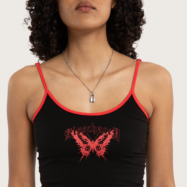 Model wears Lycoris Crop Cami Black Cami in Black Image - 2