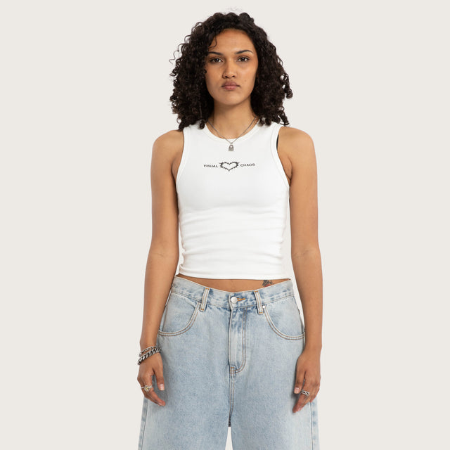Model wears Blanc Rib Tank White Tanks in White Image - 1