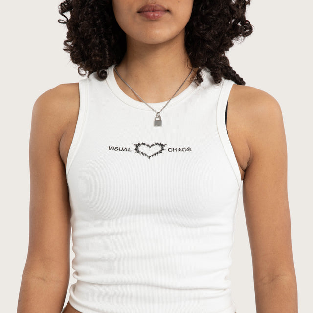 Model wears Blanc Rib Tank White Tanks in White Image - 2