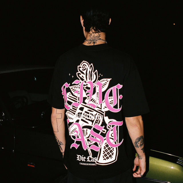 Model wears Live Fast Street Tee Jet Black T-Shirts in Black - Image 3
