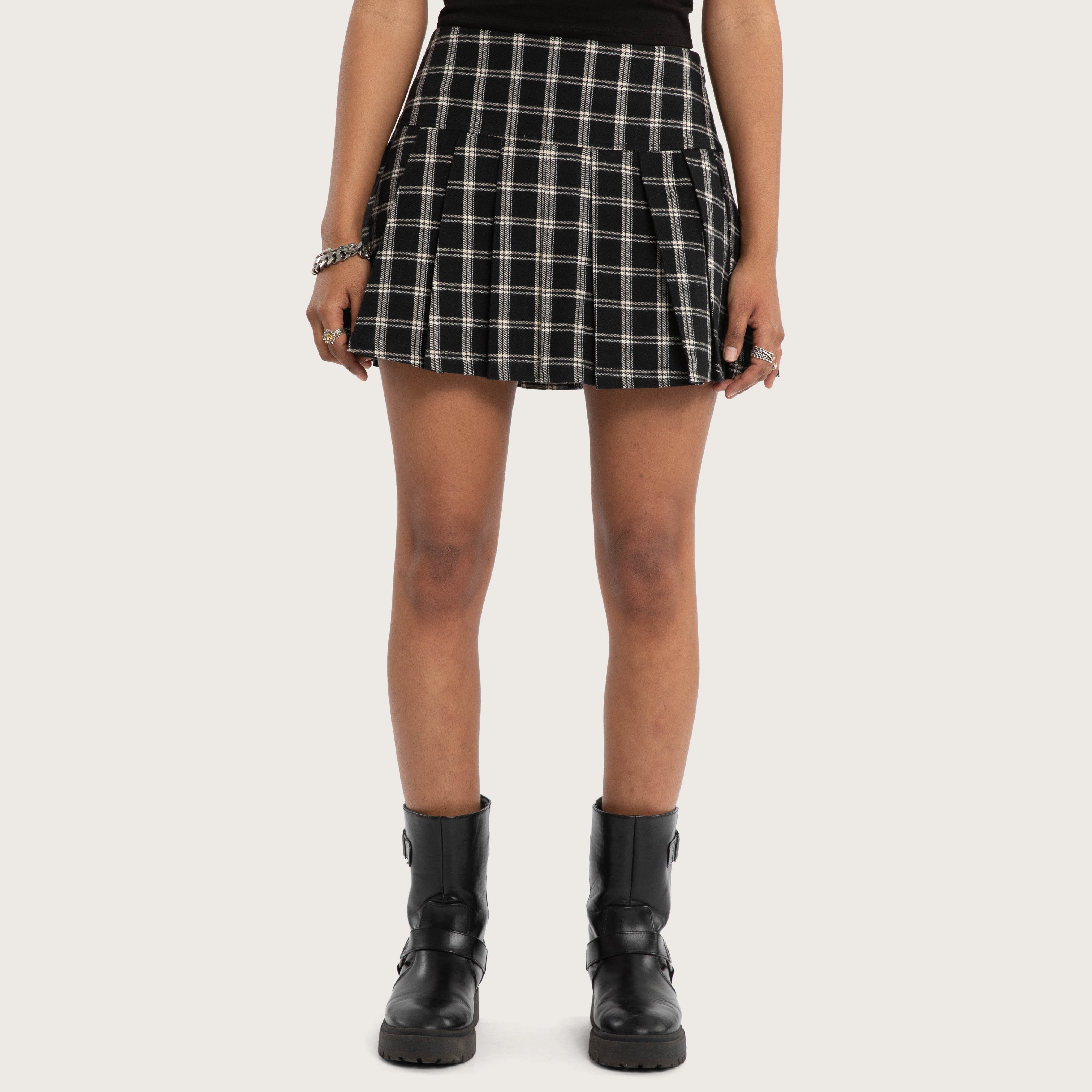 Tempest Pleated Skirt Black/White Check | KSCY