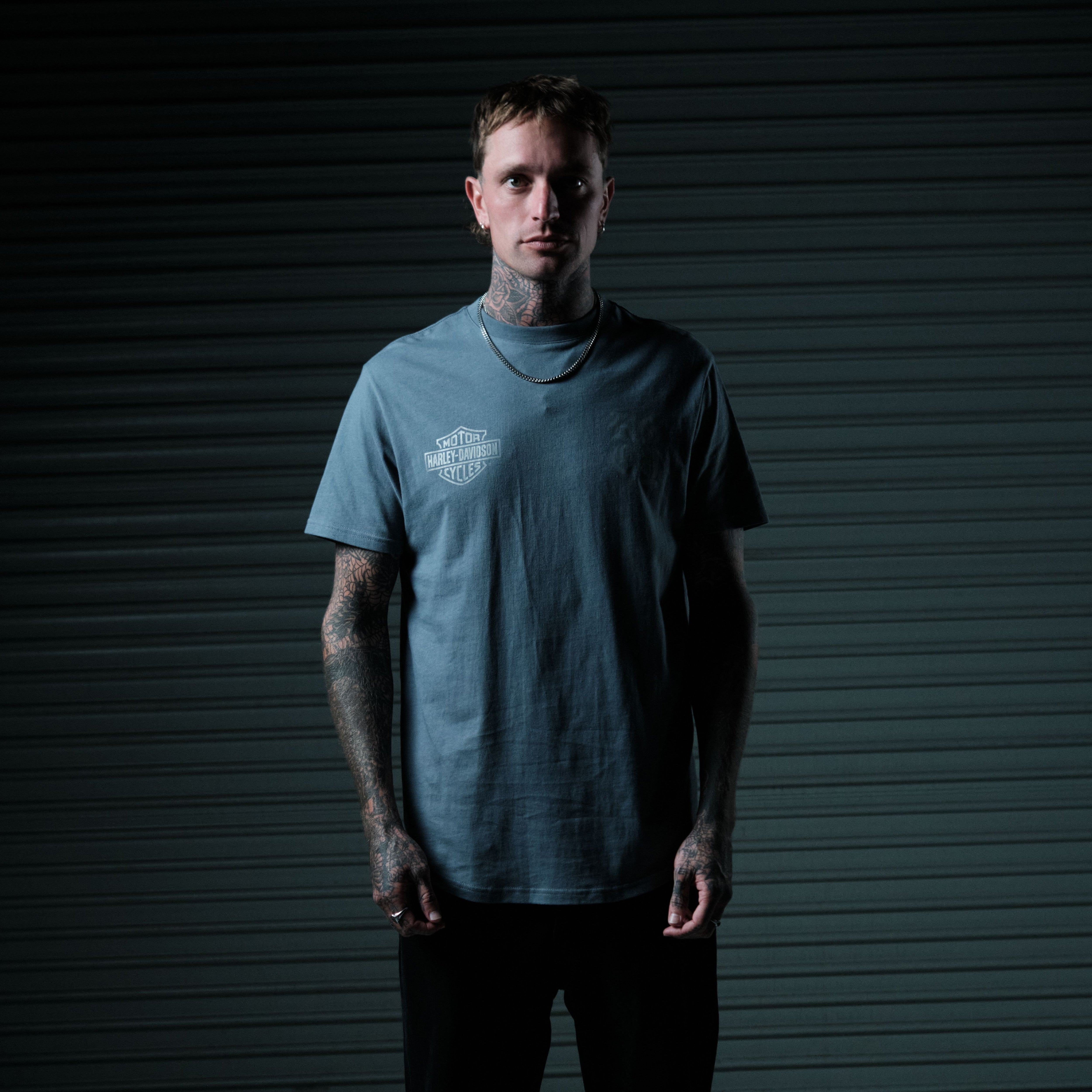 Harley-Davidson Rustline Curved Hem Tee Blue | KSCY