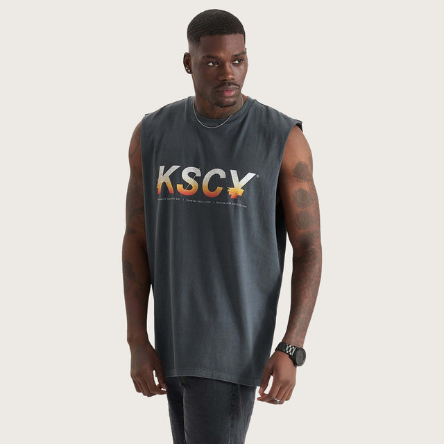 Conquer Relaxed Fit Muscle Tee Pigment Asphalt
