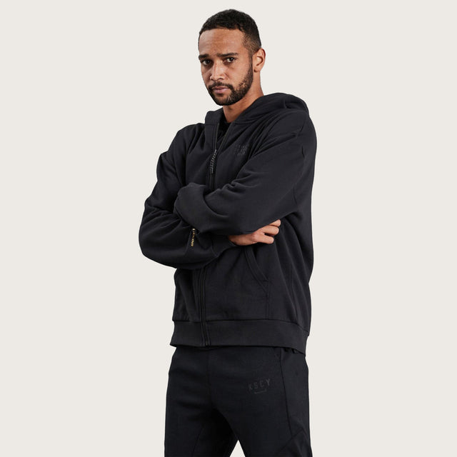 Division Zip Through Relaxed Hoodie Jet Black