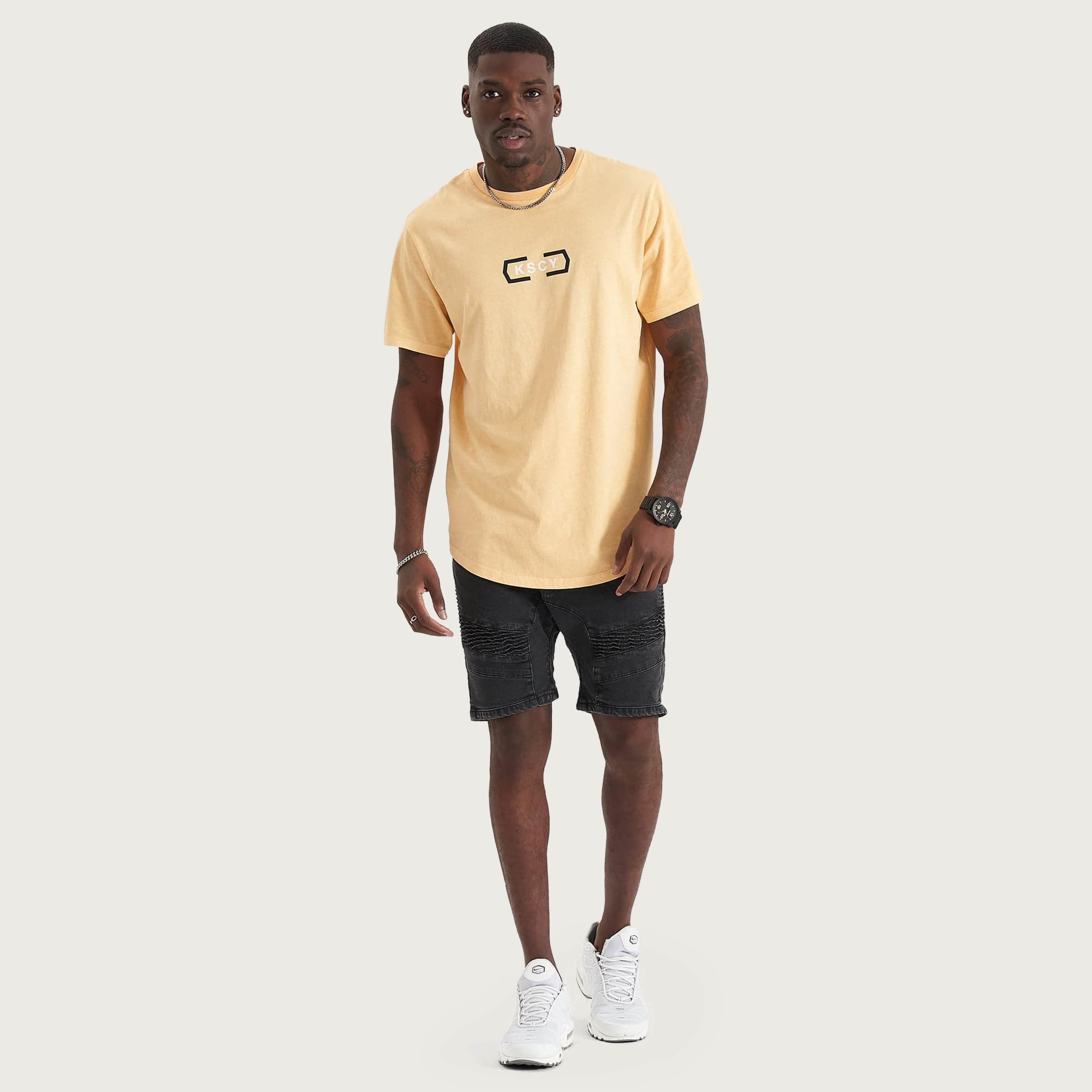 Judgement Dual Curved T-Shirt in Pigment Sunburst | Kiss Chacey